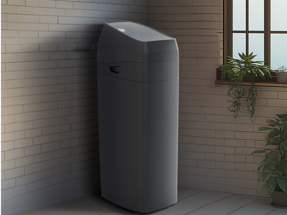 Adoucisseur d’eau monobloc, sa trappe de remplissage de sel visible sur le dessus